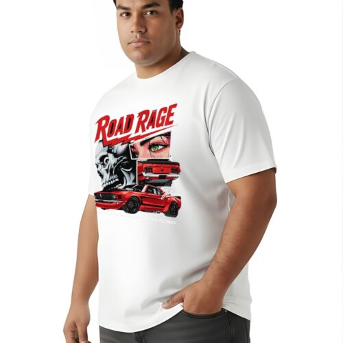 Road Rage Graphic Printed Plus Size Cotton T-Shirt for Men | Oversized Casual Round Neck Tee | Black & White | 2XL-7XL - Image 9