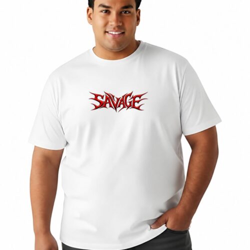 Savage Graphic Printed Plus Size T-Shirt for Men | Black & White Oversized Casual Tee - Image 12