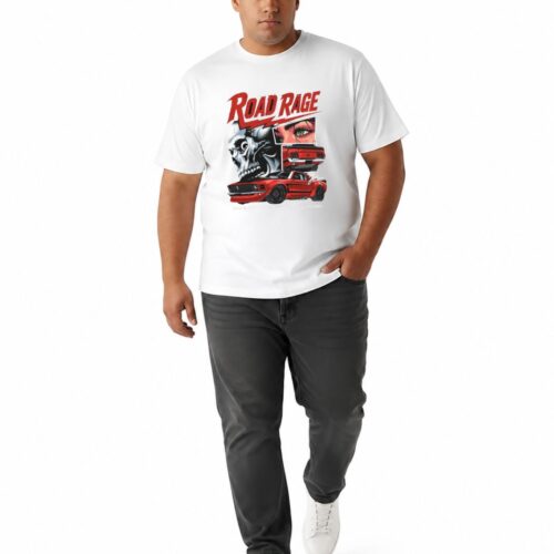 Road Rage Graphic Printed Plus Size Cotton T-Shirt for Men | Oversized Casual Round Neck Tee | Black & White | 2XL-7XL - Image 12