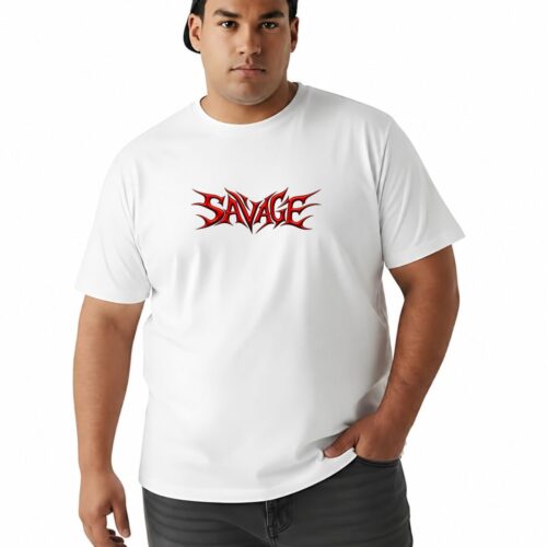 Savage Graphic Printed Plus Size T-Shirt for Men | Black & White Oversized Casual Tee - Image 14