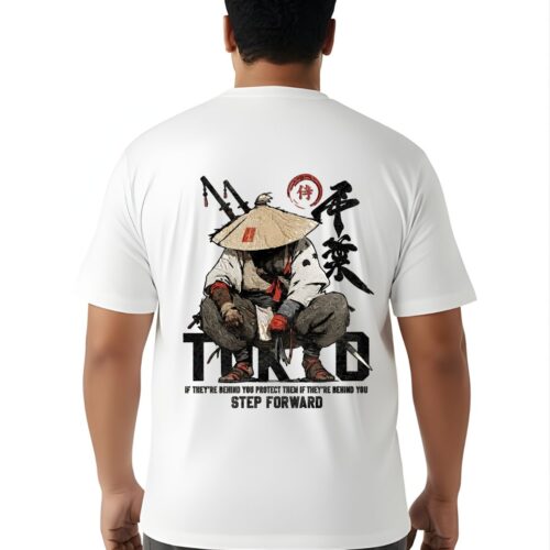 Japanese Samurai Graphic Printed Plus Size T-Shirt for Men | Warrior Back Print Casual Streetwear Tee - Image 1