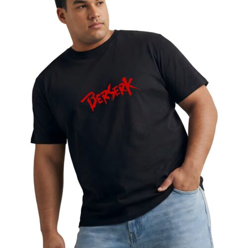 Berserk Anime Graphic Printed Plus Size Cotton T-Shirt for Men | Oversized Round Neck Casual Half Sleeve Tee | 2XL-7XL | Black & White - Image 3
