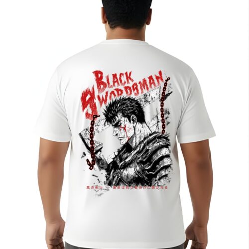 Berserk Anime Graphic Printed Plus Size Cotton T-Shirt for Men | Oversized Round Neck Casual Half Sleeve Tee | 2XL-7XL | Black & White - Image 15