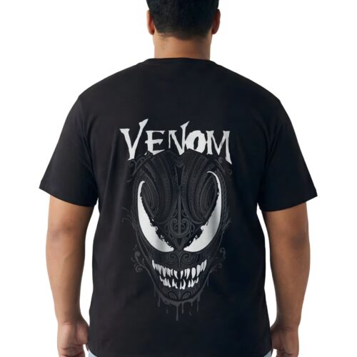 Venom Graphic Printed Plus Size Cotton T-Shirt for Men | Oversized Round Neck Casual Half Sleeve Tee | 2XL-7XL | Black - Image 1