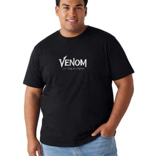Venom Graphic Printed Plus Size Cotton T-Shirt for Men | Oversized Round Neck Casual Half Sleeve Tee | 2XL-7XL | Black - Image 5