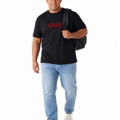 Savage Graphic Printed Plus Size T-Shirt for Men | Black & White Oversized Casual Tee - Image 6