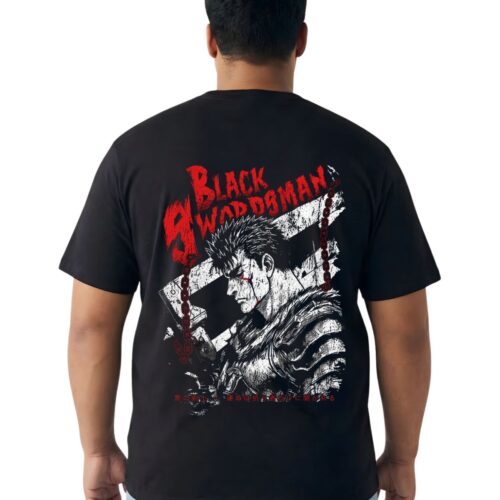 Berserk Anime Graphic Printed Plus Size Cotton T-Shirt for Men | Oversized Round Neck Casual Half Sleeve Tee | 2XL-7XL | Black & White - Image 1