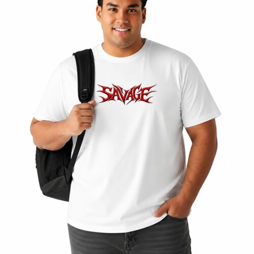 Savage Graphic Printed Plus Size T-Shirt for Men | Black & White Oversized Casual Tee - Image 9