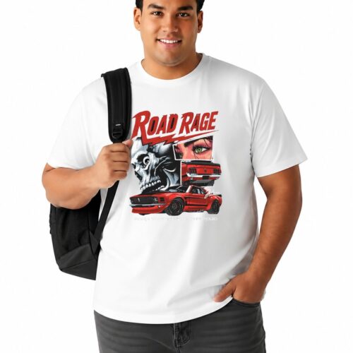 Road Rage Graphic Printed Plus Size Cotton T-Shirt for Men | Oversized Casual Round Neck Tee | Black & White | 2XL-7XL - Image 8