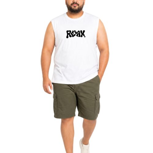 Men’s Plus Size Sleeveless Cotton T-Shirt – “RELAX.” Graphic Print - Image 2