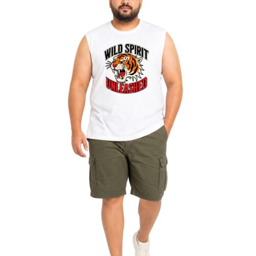 Men’s Plus Size Sleeveless Cotton T-Shirt – Wild Spirit Tiger Graphic Printed Tank Top - Image 2