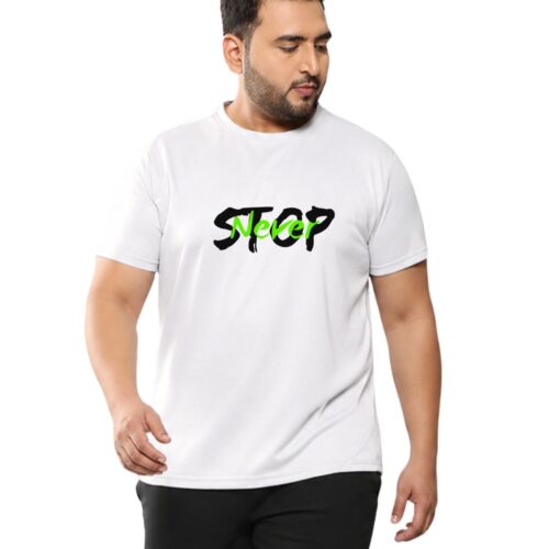 Men’s Plus Size Sports T-Shirt – Never Stop Printed Gym & Workout T-Shirt - Image 2
