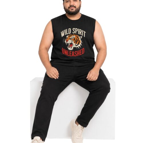 Men’s Plus Size Sleeveless Cotton T-Shirt – Wild Spirit Tiger Graphic Printed Tank Top - Image 10