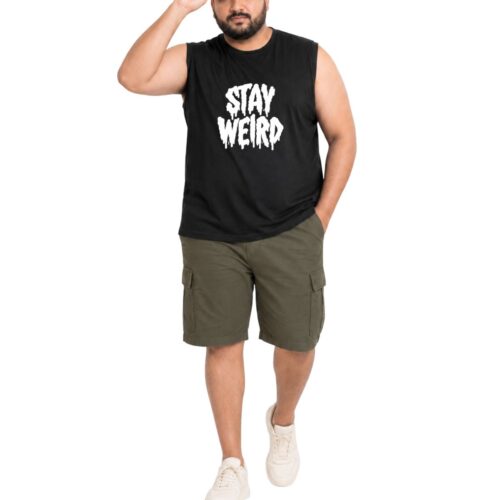 Men’s Plus Size “STAY WEIRD” Printed Sleeveless T-Shirt | Graphic Muscle Tee - Image 1