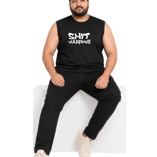 Men’s Plus Size Sleeveless Cotton T-Shirt – “Shit Happens” Graphic Print - Image 12