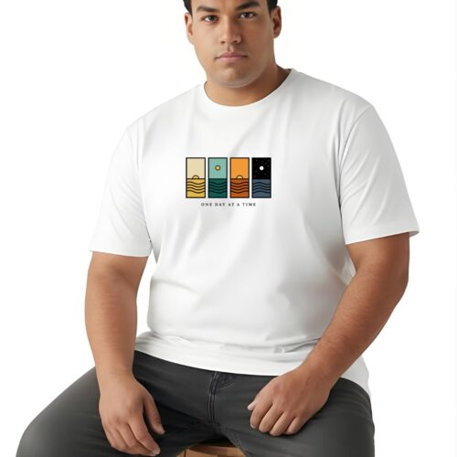 Men’s Plus Size Printed T-Shirt | One Day at a Time Graphic Tee - Image 4