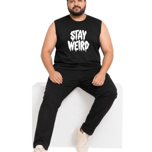Men’s Plus Size “STAY WEIRD” Printed Sleeveless T-Shirt | Graphic Muscle Tee - Image 12