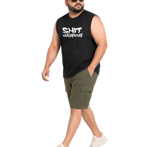 Men’s Plus Size Sleeveless Cotton T-Shirt – “Shit Happens” Graphic Print - Image 14