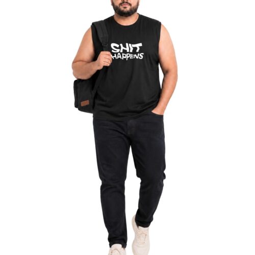 Men’s Plus Size Sleeveless Cotton T-Shirt – “Shit Happens” Graphic Print - Image 15