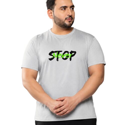 Men’s Plus Size Sports T-Shirt – Never Stop Printed Gym & Workout T-Shirt - Image 15