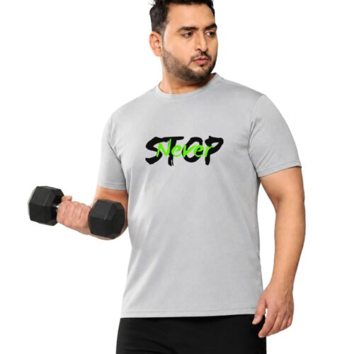 Men’s Plus Size Sports T-Shirt – Never Stop Printed Gym & Workout T-Shirt - Image 1