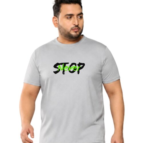 Men’s Plus Size Sports T-Shirt – Never Stop Printed Gym & Workout T-Shirt - Image 18