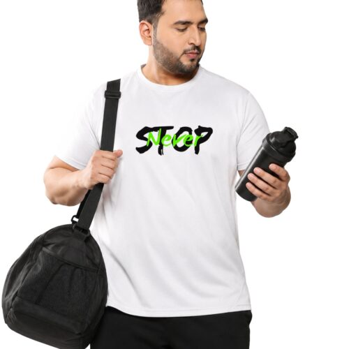 Men’s Plus Size Sports T-Shirt – Never Stop Printed Gym & Workout T-Shirt - Image 3