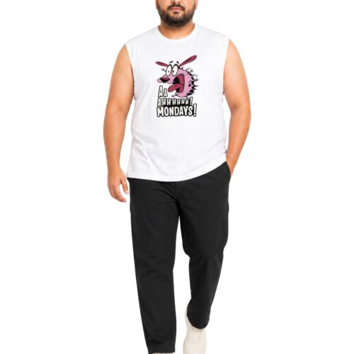 Courage Cartoon Graphic Printed Plus Size Cotton Sleeveles T-Shirt for Men - Image 3