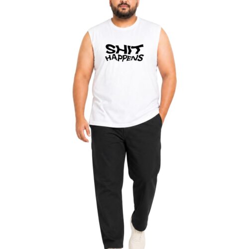 Men’s Plus Size Sleeveless Cotton T-Shirt – “Shit Happens” Graphic Print - Image 3