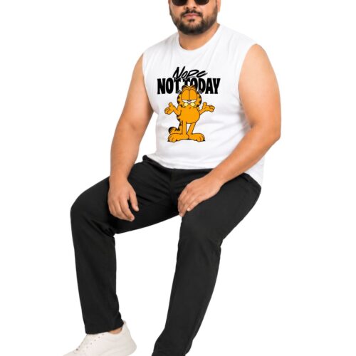Garfield “Nope Not Today” Printed Plus Size Sleeveless Cotton T-Shirt - Image 1