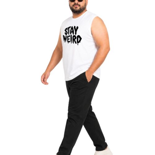 Men’s Plus Size “STAY WEIRD” Printed Sleeveless T-Shirt | Graphic Muscle Tee - Image 4