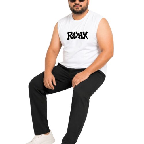 Men’s Plus Size Sleeveless Cotton T-Shirt – “RELAX.” Graphic Print - Image 5