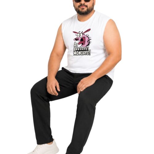Courage Cartoon Graphic Printed Plus Size Cotton Sleeveles T-Shirt for Men - Image 4