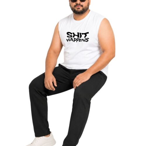 Men’s Plus Size Sleeveless Cotton T-Shirt – “Shit Happens” Graphic Print - Image 5