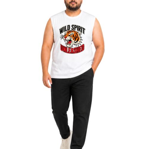 Men’s Plus Size Sleeveless Cotton T-Shirt – Wild Spirit Tiger Graphic Printed Tank Top - Image 5
