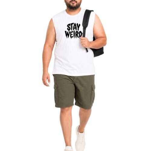 Men’s Plus Size “STAY WEIRD” Printed Sleeveless T-Shirt | Graphic Muscle Tee - Image 6