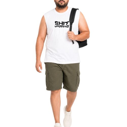 Men’s Plus Size Sleeveless Cotton T-Shirt – “Shit Happens” Graphic Print - Image 6