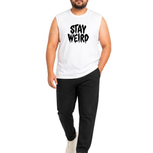 Men’s Plus Size “STAY WEIRD” Printed Sleeveless T-Shirt | Graphic Muscle Tee - Image 7