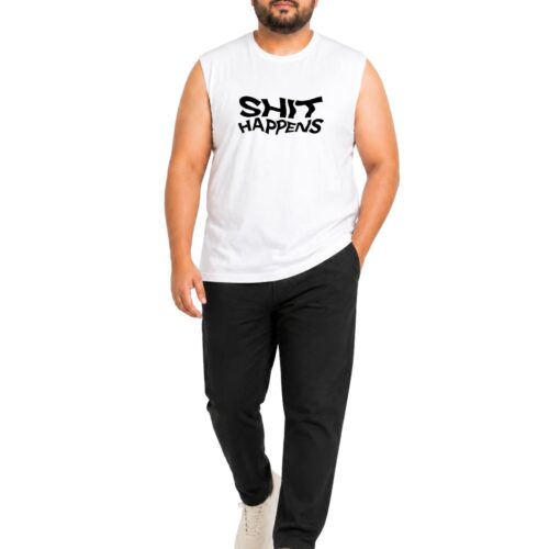 Men’s Plus Size Sleeveless Cotton T-Shirt – “Shit Happens” Graphic Print - Image 7