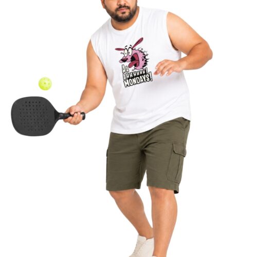 Courage Cartoon Graphic Printed Plus Size Cotton Sleeveles T-Shirt for Men - Image 1