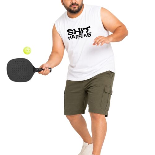 Men’s Plus Size Sleeveless Cotton T-Shirt – “Shit Happens” Graphic Print - Image 8
