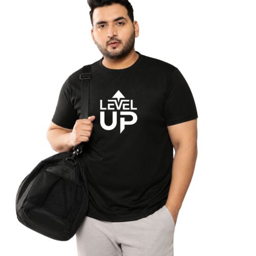 Level Up Graphic Printed Plus Size Sports T-Shirt for Men - Image 15