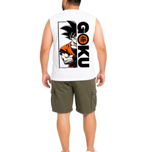 Men’s Plus Size Goku Printed Sleeveless T-Shirt | Anime Graphic Muscle Tee with Back Print - Image 1
