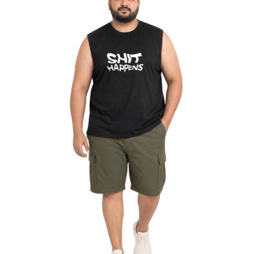 Men’s Plus Size Sleeveless Cotton T-Shirt – “Shit Happens” Graphic Print - Image 10