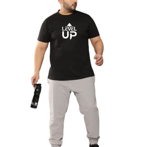 Level Up Graphic Printed Plus Size Sports T-Shirt for Men - Image 16