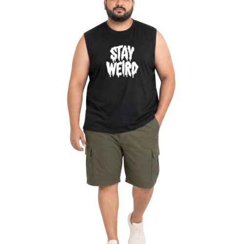 Men’s Plus Size “STAY WEIRD” Printed Sleeveless T-Shirt | Graphic Muscle Tee - Image 10